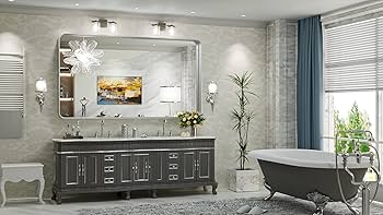 TokeShimi 55 x 36 Inch Brushed Silver Bathroom Vanity Mirror
